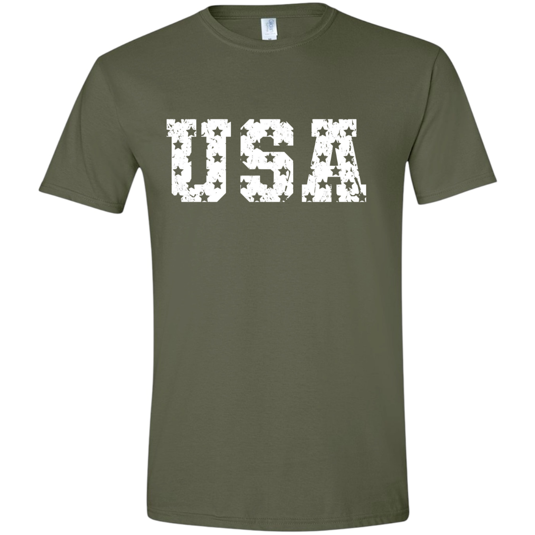 USA Distressed Stars Tee – Gildan Softstyle