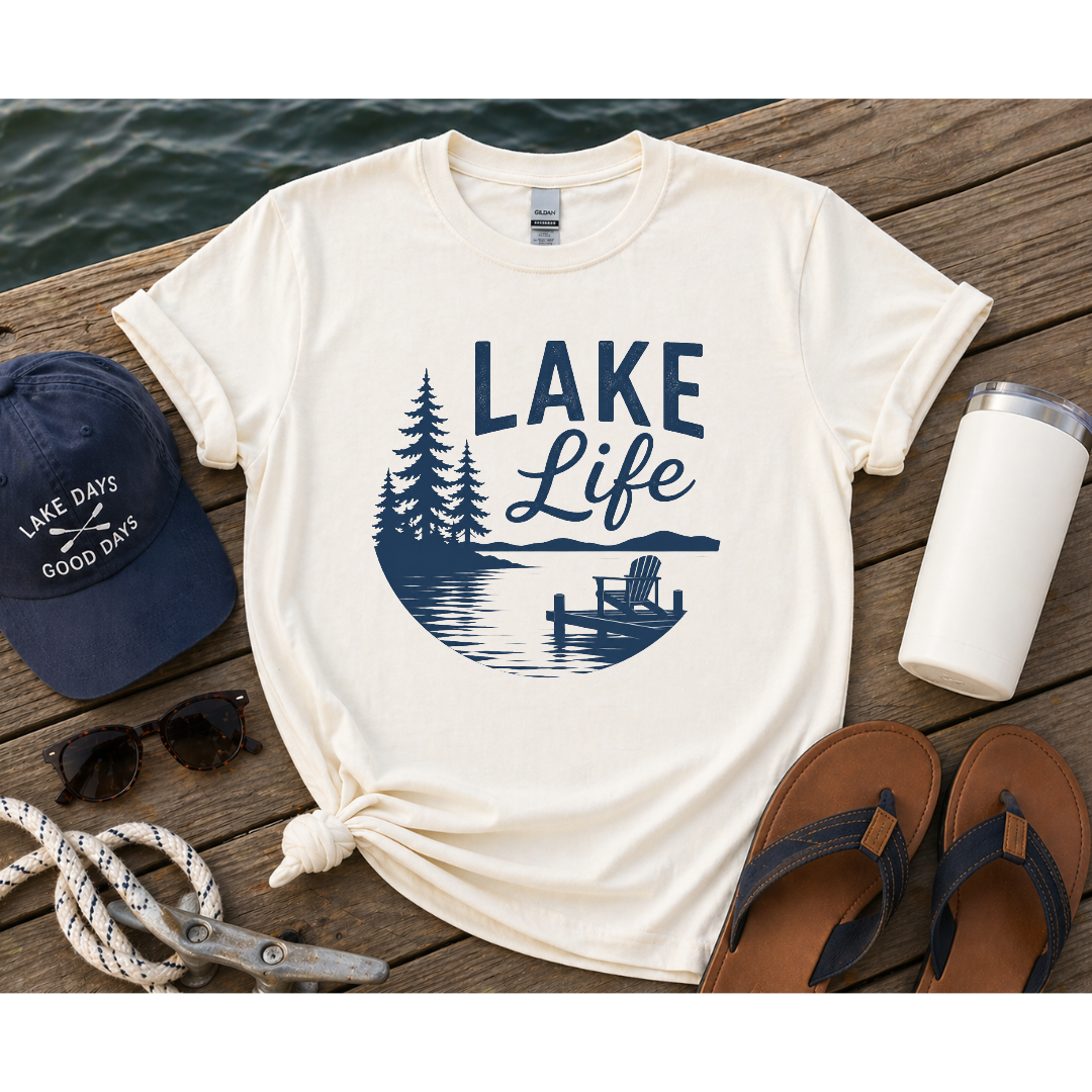 Lake Life Graphic Tee – Neutral Summer Shirt