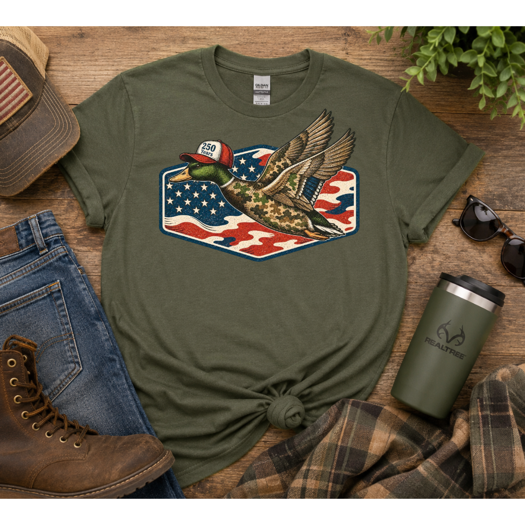 Vintage Patriotic Mallard Tee – Military Green