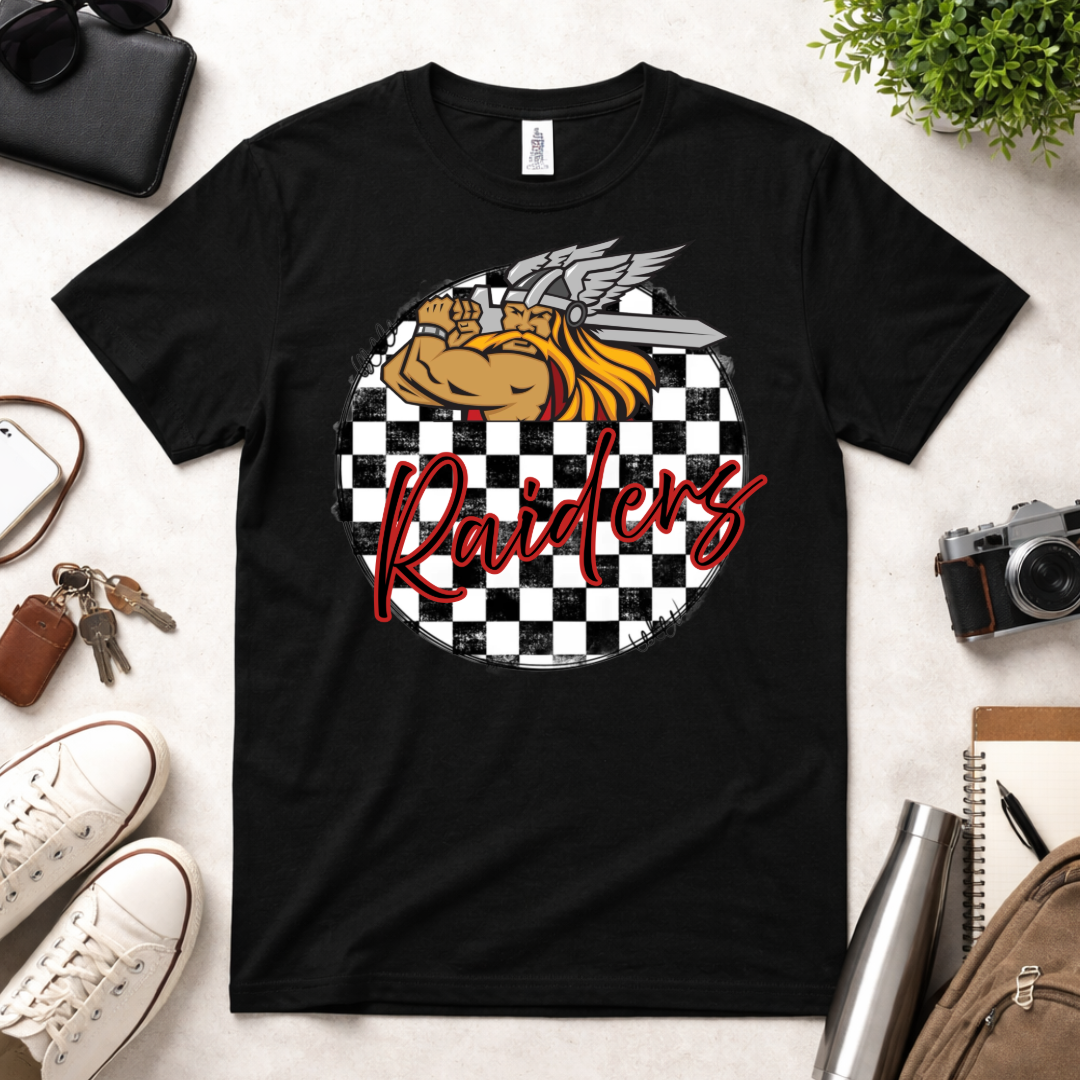 Checkered School Spirit – Custom Mascot Shirt (Broncos, Hawks, Bombers, Braves, Cardinals + More)
