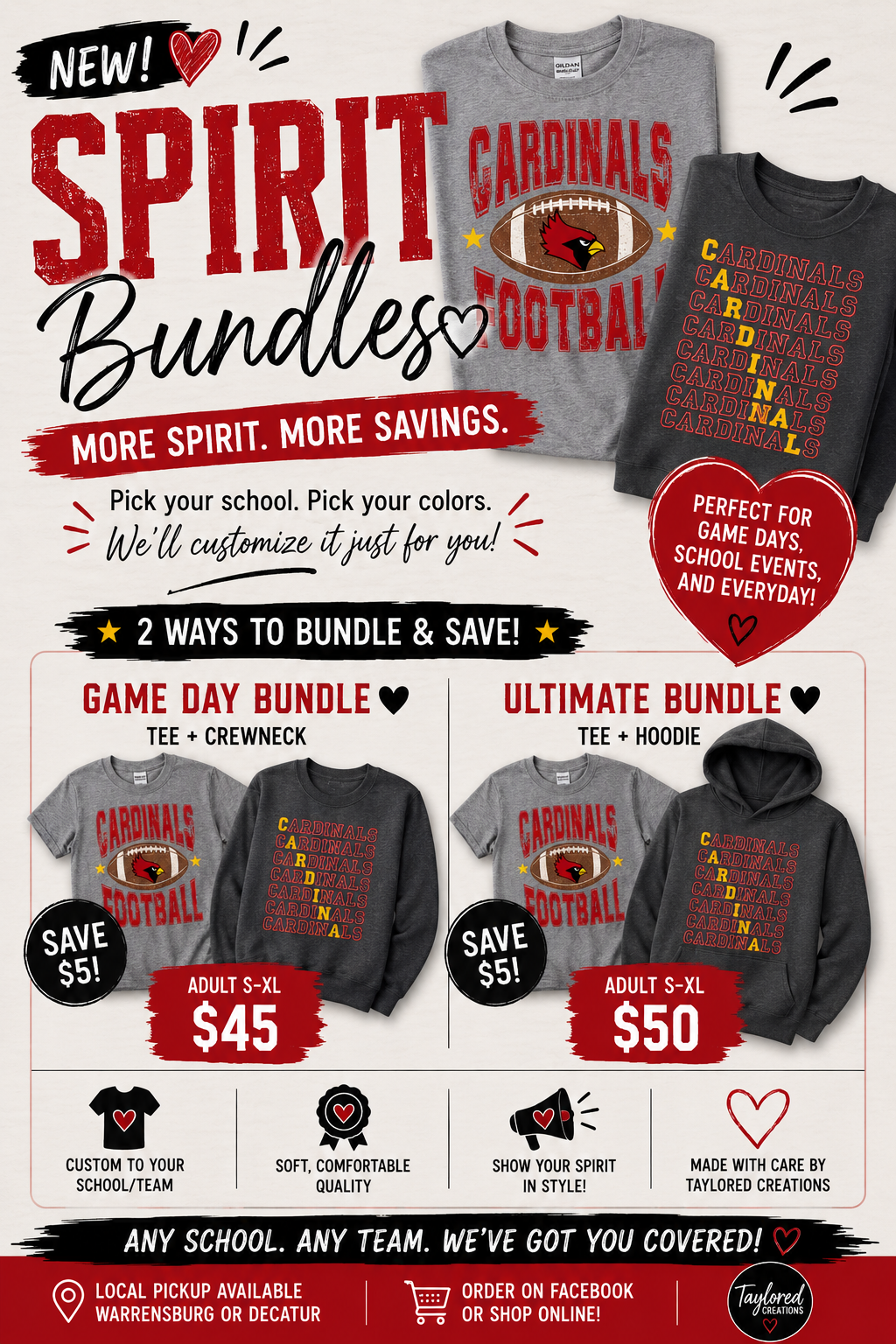 ❤️ Custom Spirit Bundle | Tee + Crewneck or Hoodie
