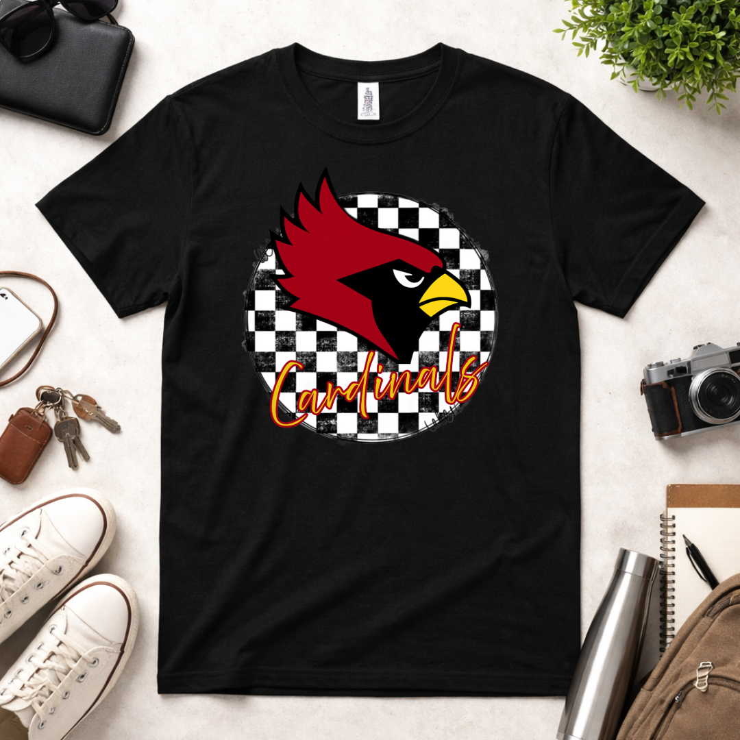 Checkered School Spirit – Custom Mascot Shirt (Broncos, Hawks, Bombers, Braves, Cardinals + More)