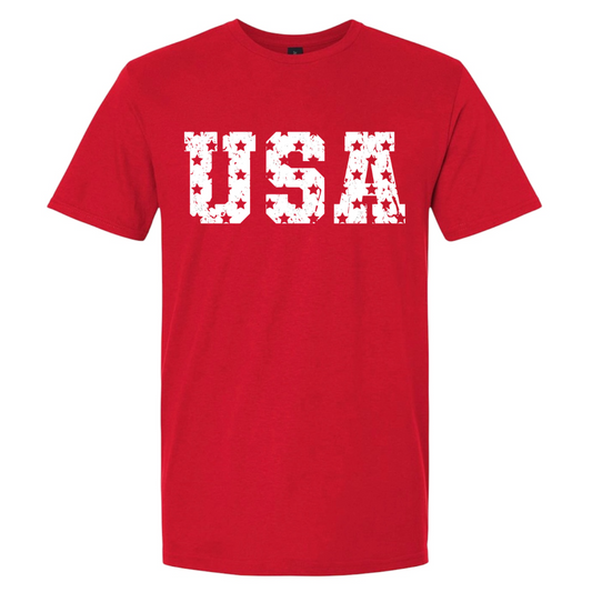 USA Distressed Stars Tee – Gildan Softstyle