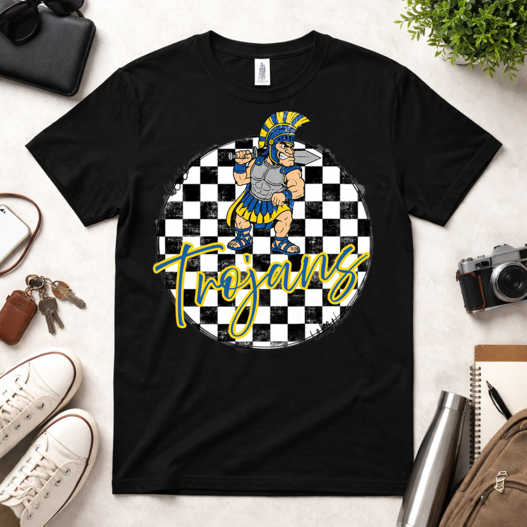 Checkered School Spirit – Custom Mascot Shirt (Broncos, Hawks, Bombers, Braves, Cardinals + More)