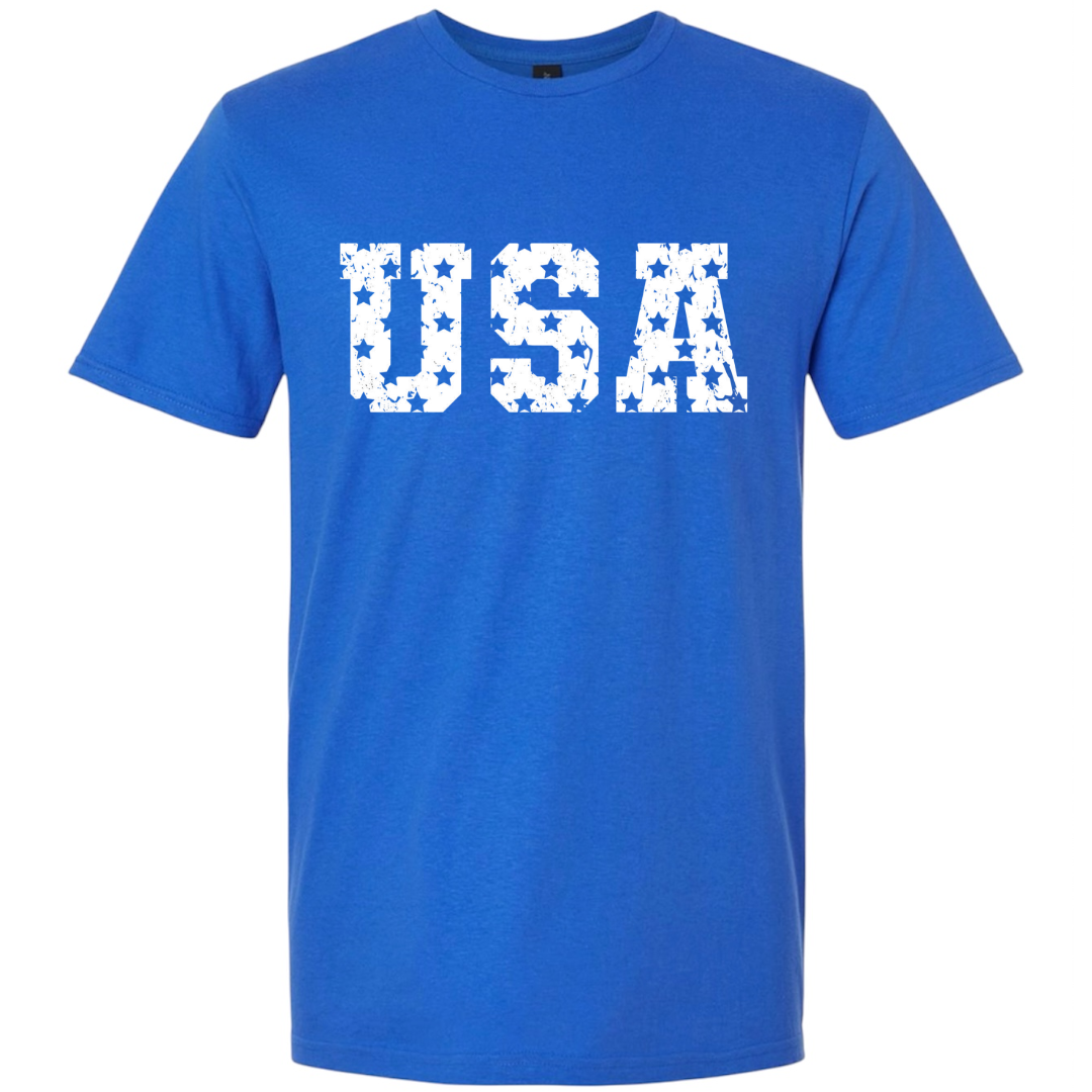 USA Distressed Stars Tee – Gildan Softstyle