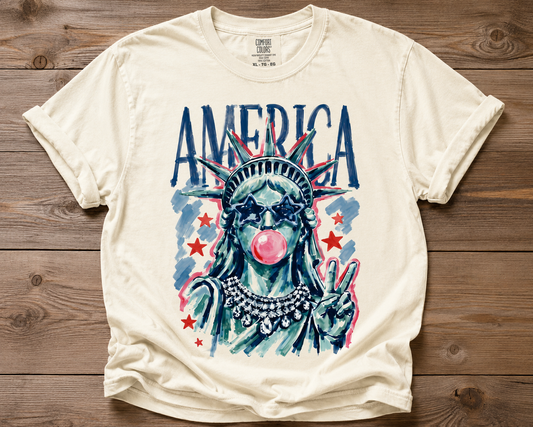 America Bubble Gum Lady Comfort Colors Tee