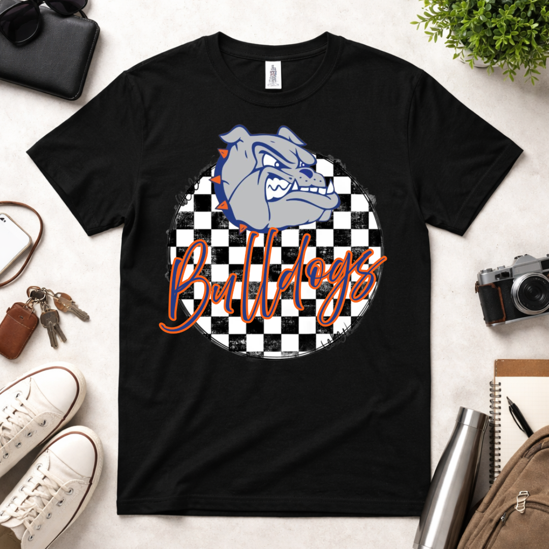 Checkered School Spirit – Custom Mascot Shirt (Broncos, Hawks, Bombers, Braves, Cardinals + More)