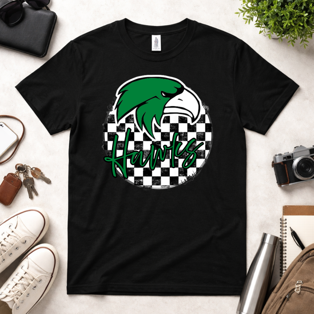 Checkered School Spirit – Custom Mascot Shirt (Broncos, Hawks, Bombers, Braves, Cardinals + More)
