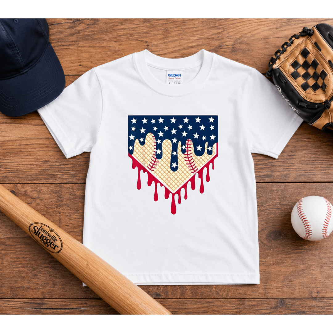 Patriotic Baseball Drip Tee 🇺🇸⚾