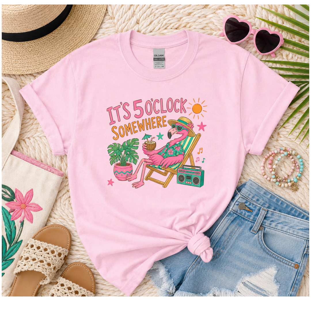 It’s 5 O’Clock Somewhere Flamingo Tee ☀️🦩🌴