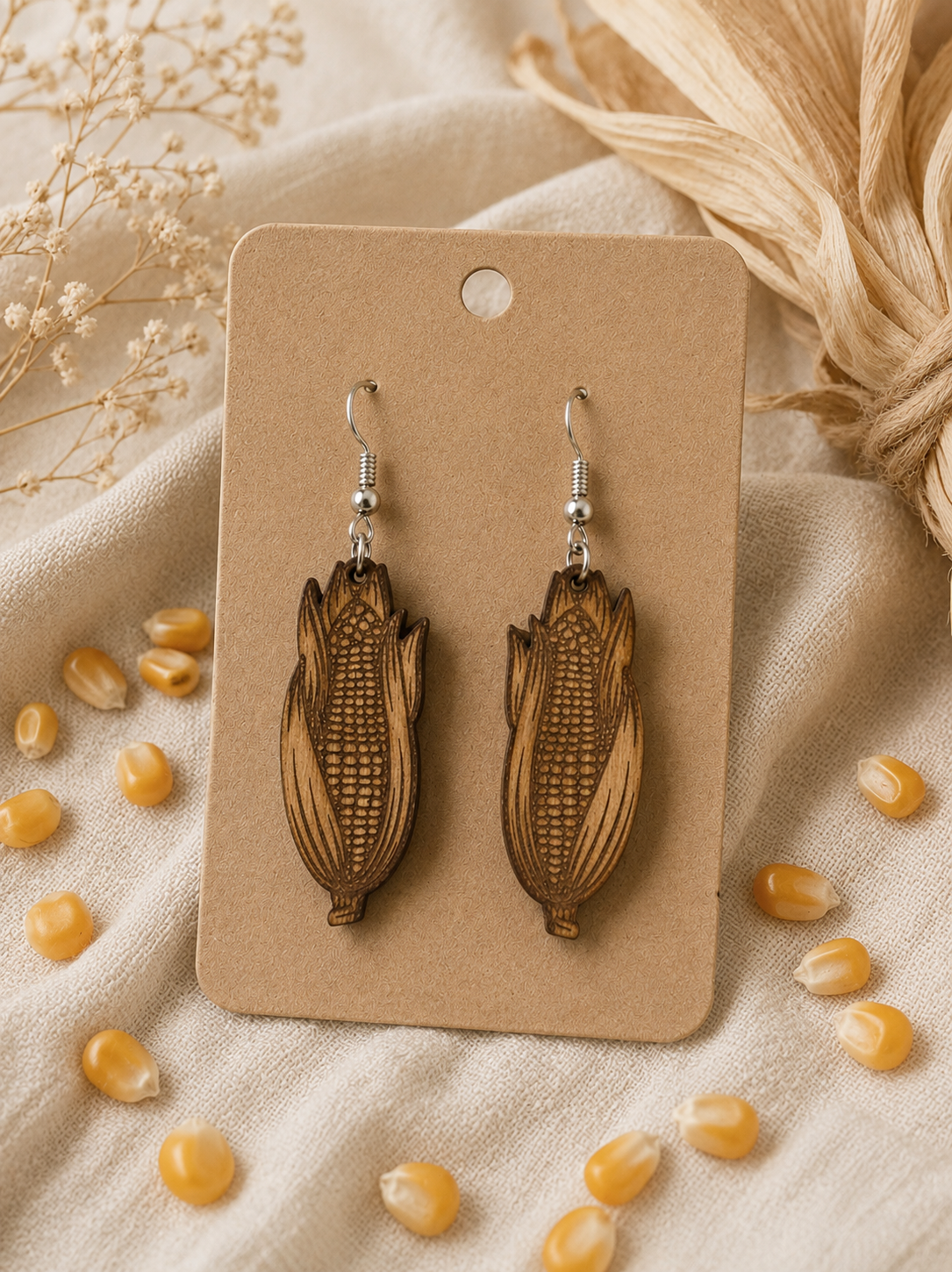 Wooden Corn Earrings