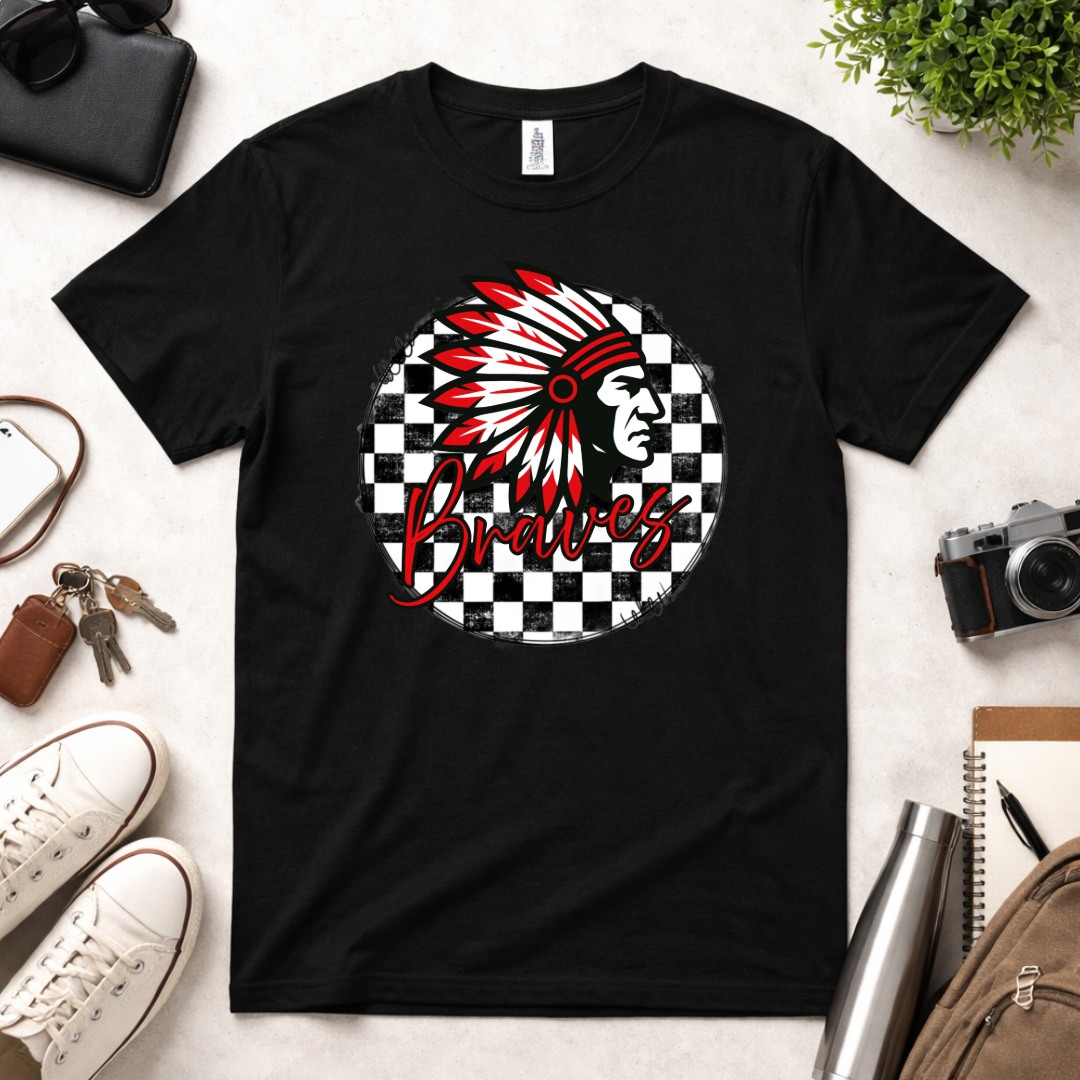Checkered School Spirit – Custom Mascot Shirt (Broncos, Hawks, Bombers, Braves, Cardinals + More)
