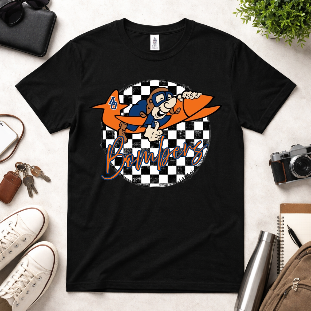 Checkered School Spirit – Custom Mascot Shirt (Broncos, Hawks, Bombers, Braves, Cardinals + More)